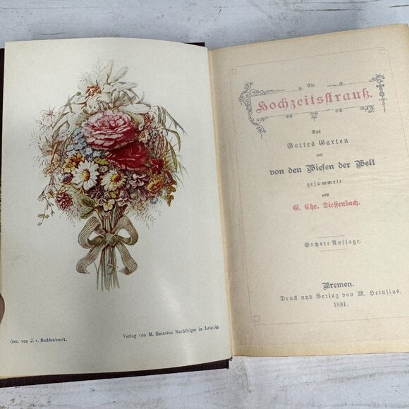 Ein Hochzeitsstrauß G. Chr. Dieffenbach 1891 Antique German Gift Book Gilt Angel - Picture 8 of 11